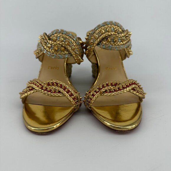 Louboutin Normandie Gold Multicolored Wedges - Size 39 - Picture 3 of 8